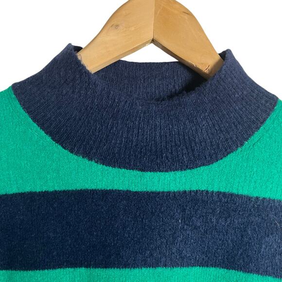 J.Crew Navy Blue Teal Rugby Stripe Mockneck Long Sleeve Pullover Sweater Size S - Picture 3 of 12